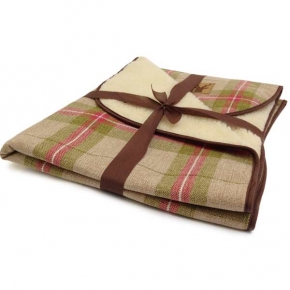 Large Beige & Red Tartan Throw - Danish Design Newton Moss 139 X 124cm